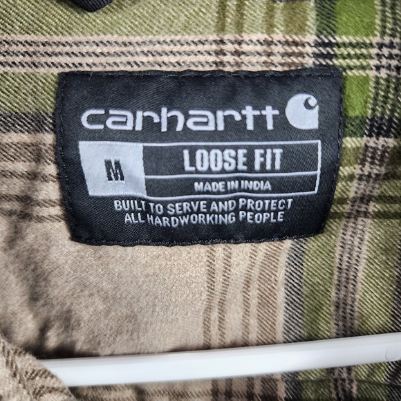 Carhartt Heavyweight Flannel Mens M Green Loose Fit Plaid Button Work 105947 GD3 - Picture 3 of 8